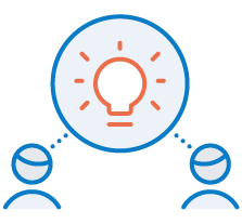 two avatars with a linked light bulb in a circle icon