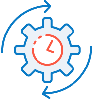 Rotating cogwheel with clock icon
