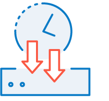 Clock with down arrows icon