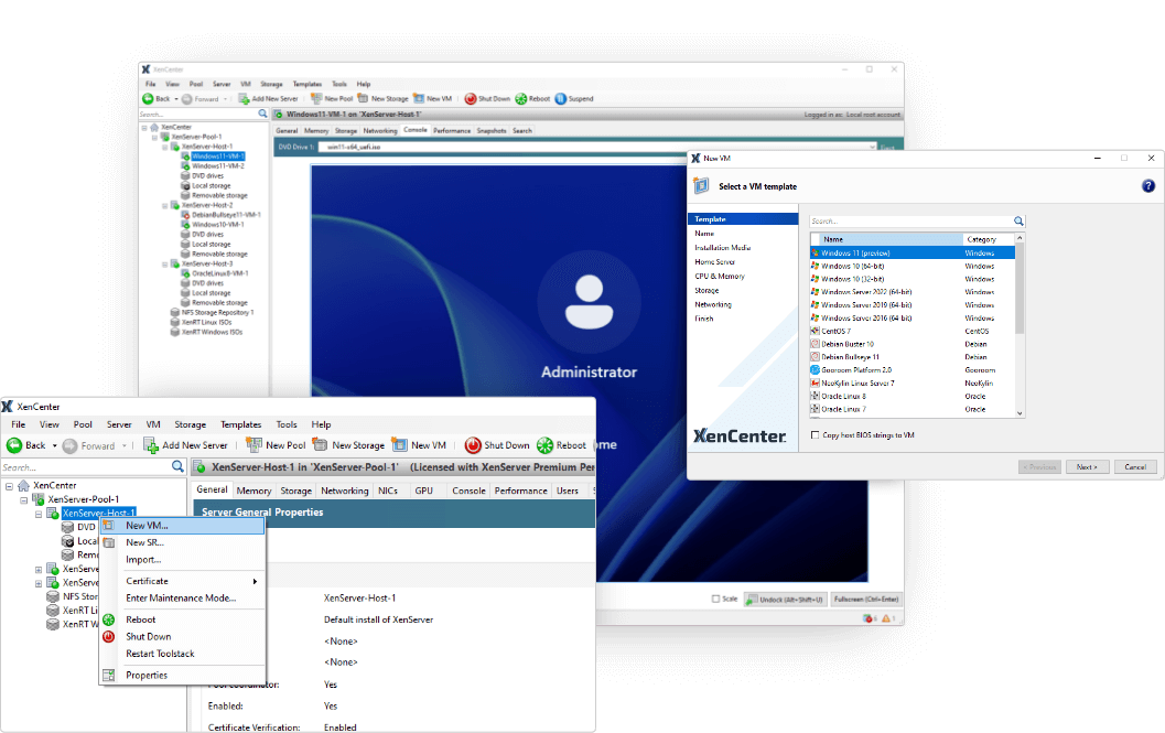 Various views of XenServer user interfaces