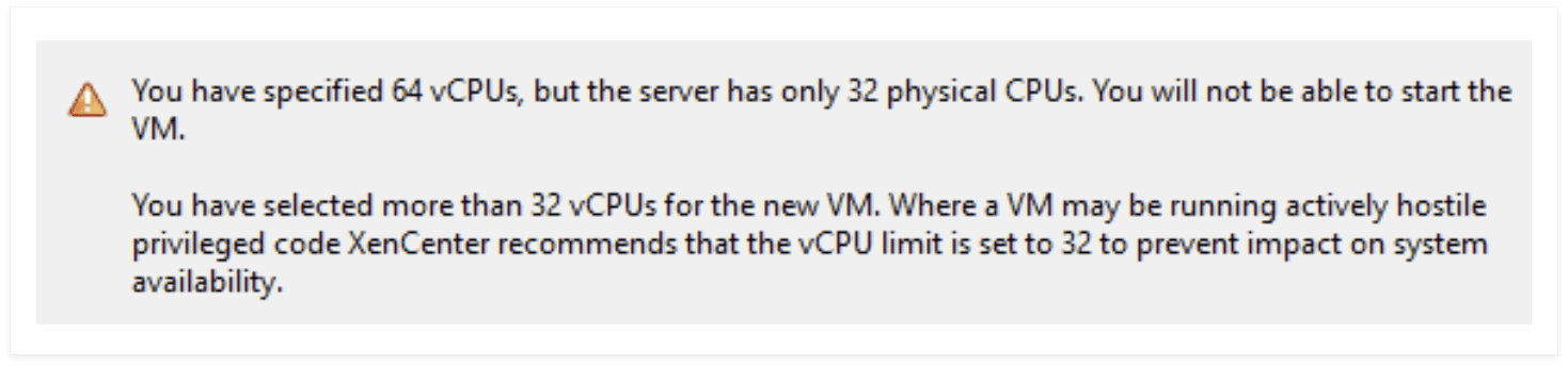 warning message displaying user only has 32 physical CPUs
