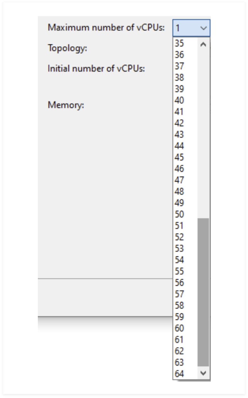 a screenshot of the maximum number of vCPUs