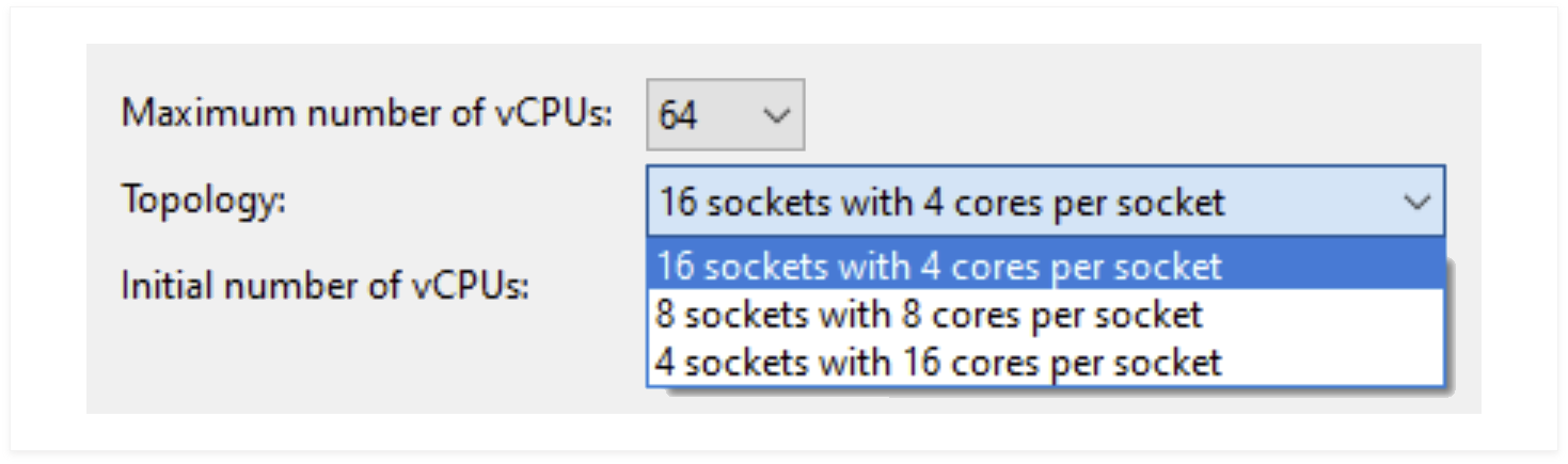 screenshot of dropdown menu for Xencenter topology