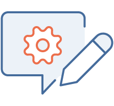 Chat buble with cogwheel and pencil icon